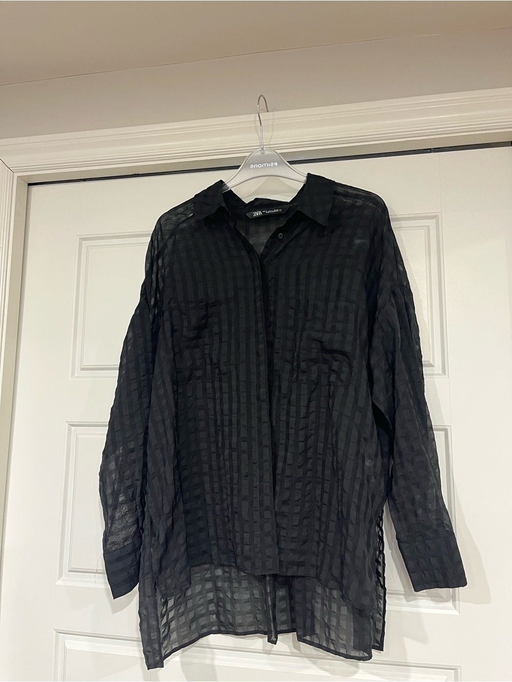 Zara Black Sheer Button-Down Shirt
